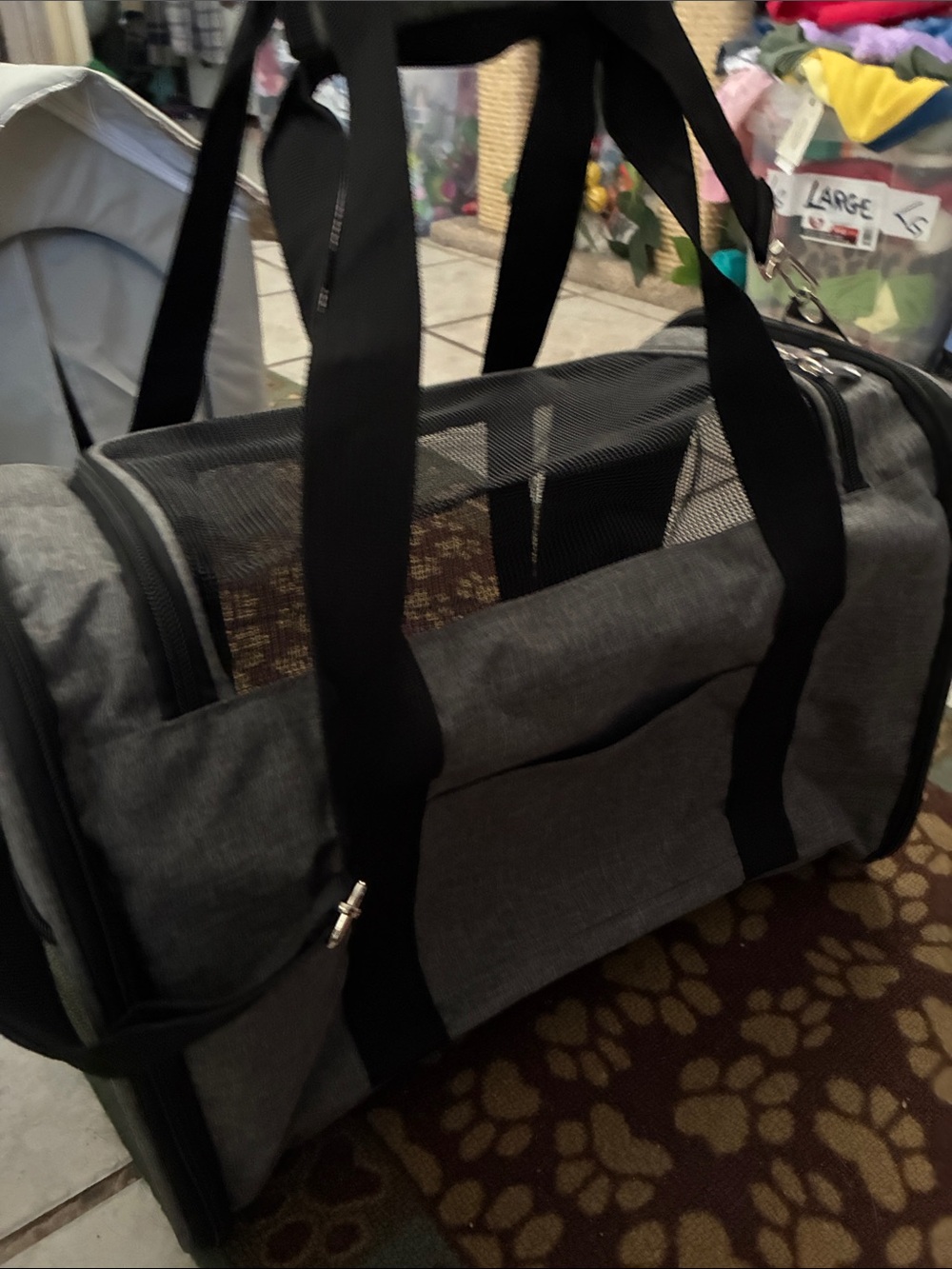 Gray pet carry Bag with Black Straps
